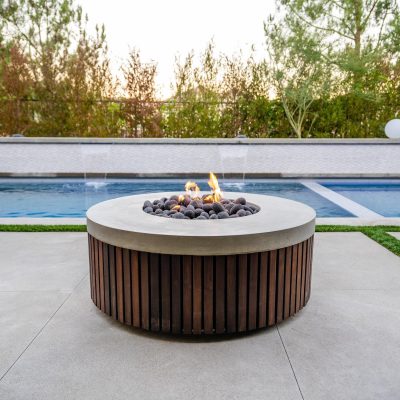 Willowlake 48 Inch Round GFRC Concrete Propane Fire Pit in Natural By Lakeview Outdoor Designs