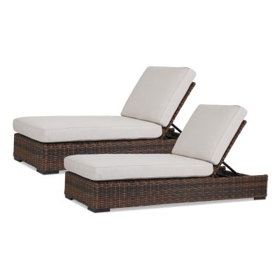 Montecito 2 Piece Wicker Patio Chaise Lounge Set W/ Sunbrella Canvas Flax Cushions By Sunset West