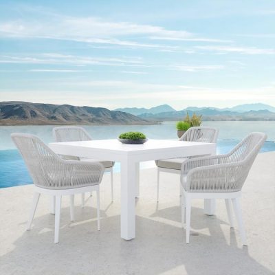 Sunset West Miami 5 Piece Olefin Rope & Aluminum Patio Dining Set W/ Dining Table & Echo Ash Cushions