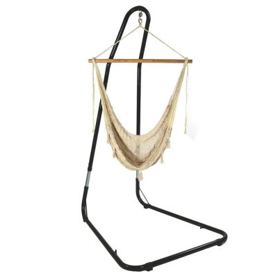 Ultimate Patio Extra Large Hanging Mayan Rope Hammock Chair w/ Adjustable Stand – Natural