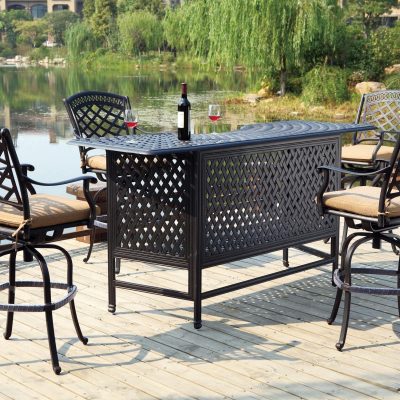 Darlee Sedona 5 Piece Cast Aluminum Patio Party Bar Set With Swivel Bar Stools – Antique Bronze