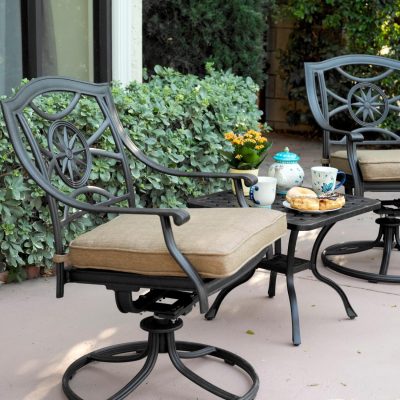 Darlee Ten Star 3 Piece Cast Aluminum Patio Bistro Set With Swivel Rockers