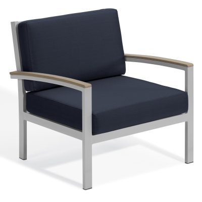 Travira Aluminum Club Chair W/ Vintage Tekwood Arm Caps in Flint/Midnight Blue By Oxford Garden