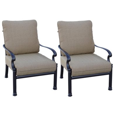 Darlee Santa Barbara 2 Piece Cast Aluminum Patio Club Chair Set W/ Sesame Cushions