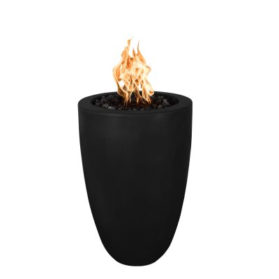 Castillo 33 Inch Match Light Round GFRC Concrete Propane Fire Pillar in Black By The Outdoor Plus