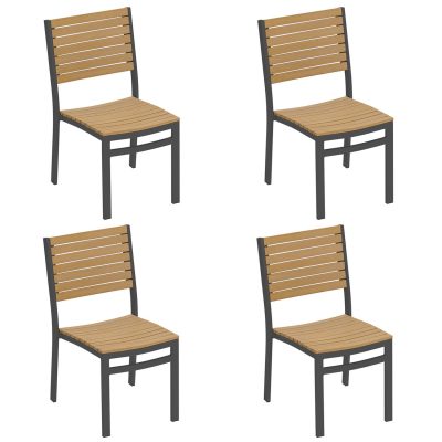 Travira 4 Pc Aluminum Dining Side Chair W/ Natural Tekwood Slats in Carbon By Oxford Garden