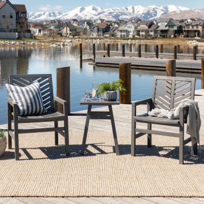 Ultimate Patio Wishlake 3 Piece Acacia Patio Conversation Set W/ 18 Inch Square End Table – Gray Wash