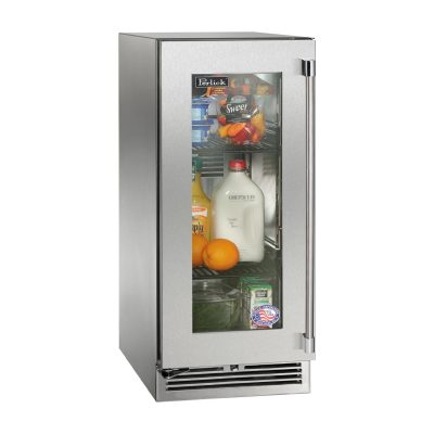 Perlick 15-Inch Signature Series Stainless Steel Glass Door Outdoor Refrigerator w/ Door Lock – Left Hinged – HP15RO-4-3LL