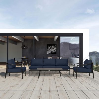 Midnight Cove 4 Pc Aluminum Sofa Seating Set in Black/Carbon/Spectrum Indigo By Lakeview Outdoor Designs