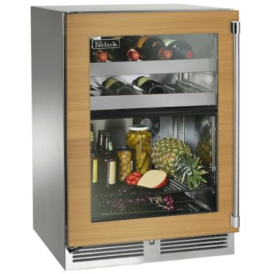 Perlick 24-Inch Signature Series Stainless Steel Panel Ready Glass Door Outdoor Dual Zone Refrigerator/Wine Reserve w/ Door Lock – Left Hinged – HP24CO-4-4LL