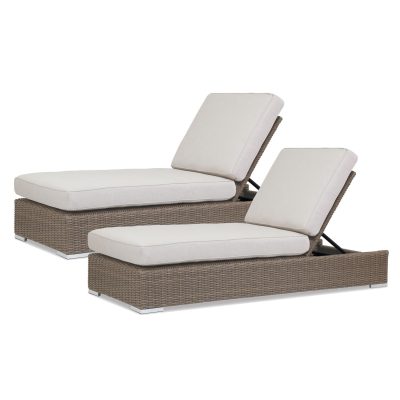 Coronado 2 Piece Wicker Patio Chaise Lounge Set W/ Sunbrella Canvas Flax Cushions By Sunset West