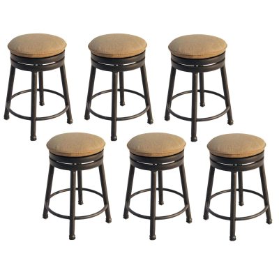 Darlee Classic 6 Piece Cast Aluminum Backless Counter Height Swivel Bar Stool Set W/ Sesame Cushions