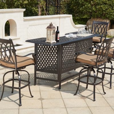 Capri 5 Piece Cast Aluminum Patio Party Bar Set W/ Swivel Bar Stools By Darlee