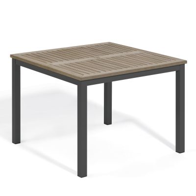 Travira 40 Inch Carbon Aluminum Dining Table W/ Vintage Tekwood Table Top By Oxford Garden