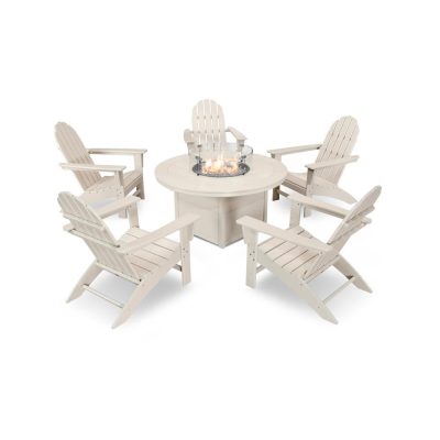 POLYWOOD Vineyard 6-Piece Adirondack Chat Set w/ Fire Pit Table – Sand