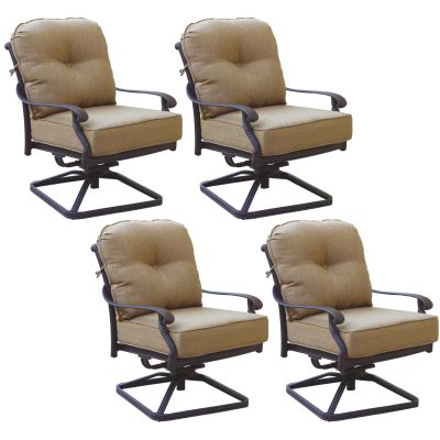 Darlee Santa Monica 4 Piece Cast Aluminum Patio Swivel Rocker Club Chair Set W/ Sesame Cushions