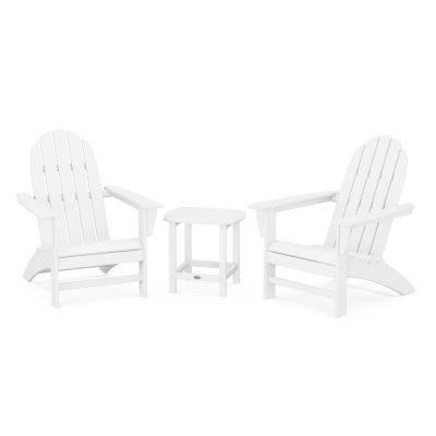 POLYWOOD Vineyard 3-Piece Adirondack Set w/ South Beach 18-Inch Side Table – White