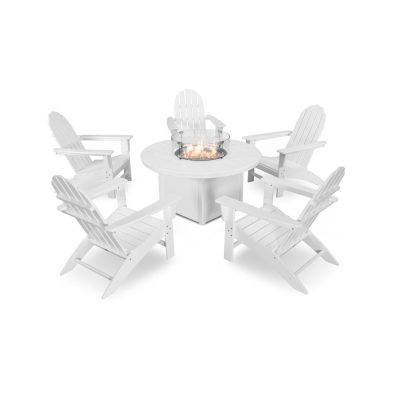 POLYWOOD Vineyard 6-Piece Adirondack Chat Set w/ Fire Pit Table – White