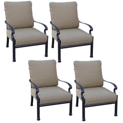 Darlee Santa Barbara 4 Piece Cast Aluminum Patio Club Chair Set W/ Sesame Cushions