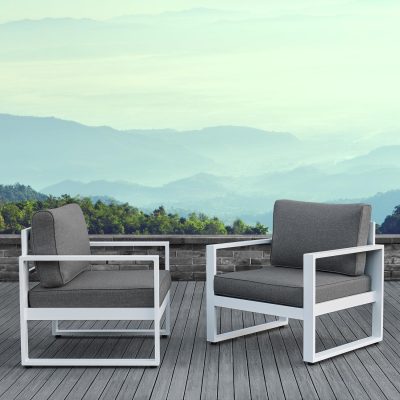 Lakeview Villa Flora 2 Piece Aluminum Chair Set – White W/ Gray Cushions