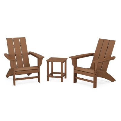 POLYWOOD Modern 3-Piece Adirondack Set w/ Long Island 18-Inch Side Table – Teak