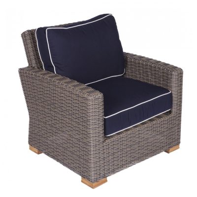 Sanibel Wicker Patio Club Chair W/ Sunbrella Canvas Navy Cushions By Royal Teak Collection