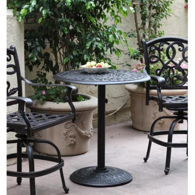 Darlee Santa Monica 3 Piece Cast Aluminum Counter Height Patio Bar Set With Swivel Bar Stools