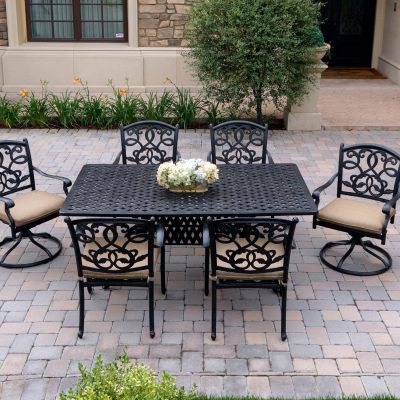 Darlee Santa Monica 7 Piece Cast Aluminum Patio Dining Set W/ 72 X 42 Inch Rectangular Table & Sesame Cushions